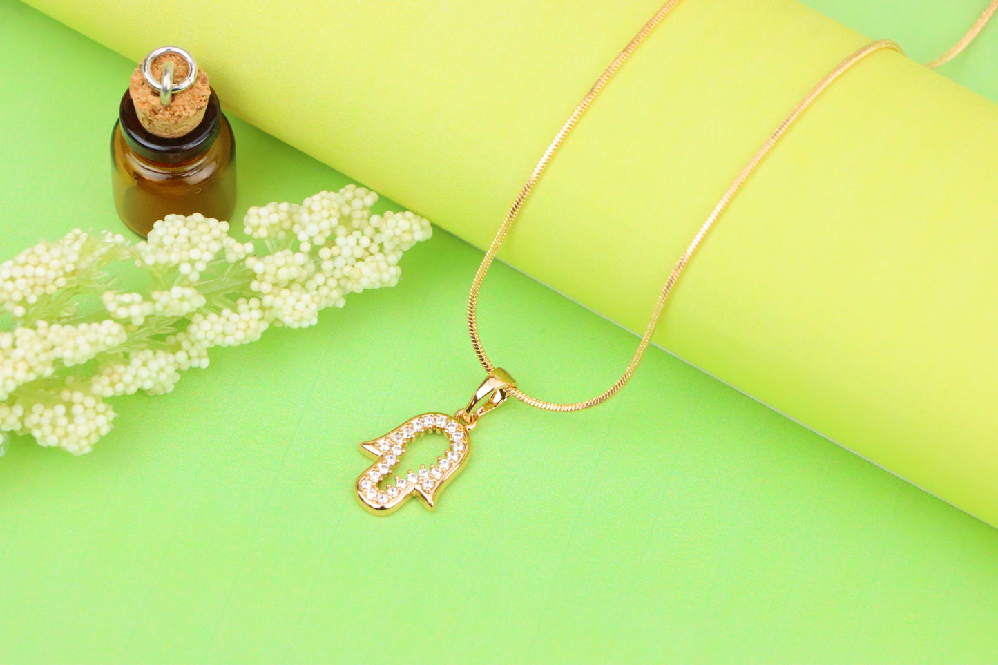 Rose Gold Hamsa Pendant with Crystals – Symbol of Protection & Luck, XPPT1220 (2122-6)