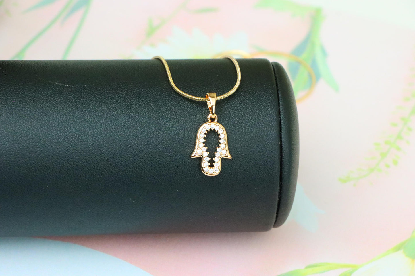 Rose Gold Hamsa Pendant with Crystals – Symbol of Protection & Luck, XPPT1220 (2122-6)