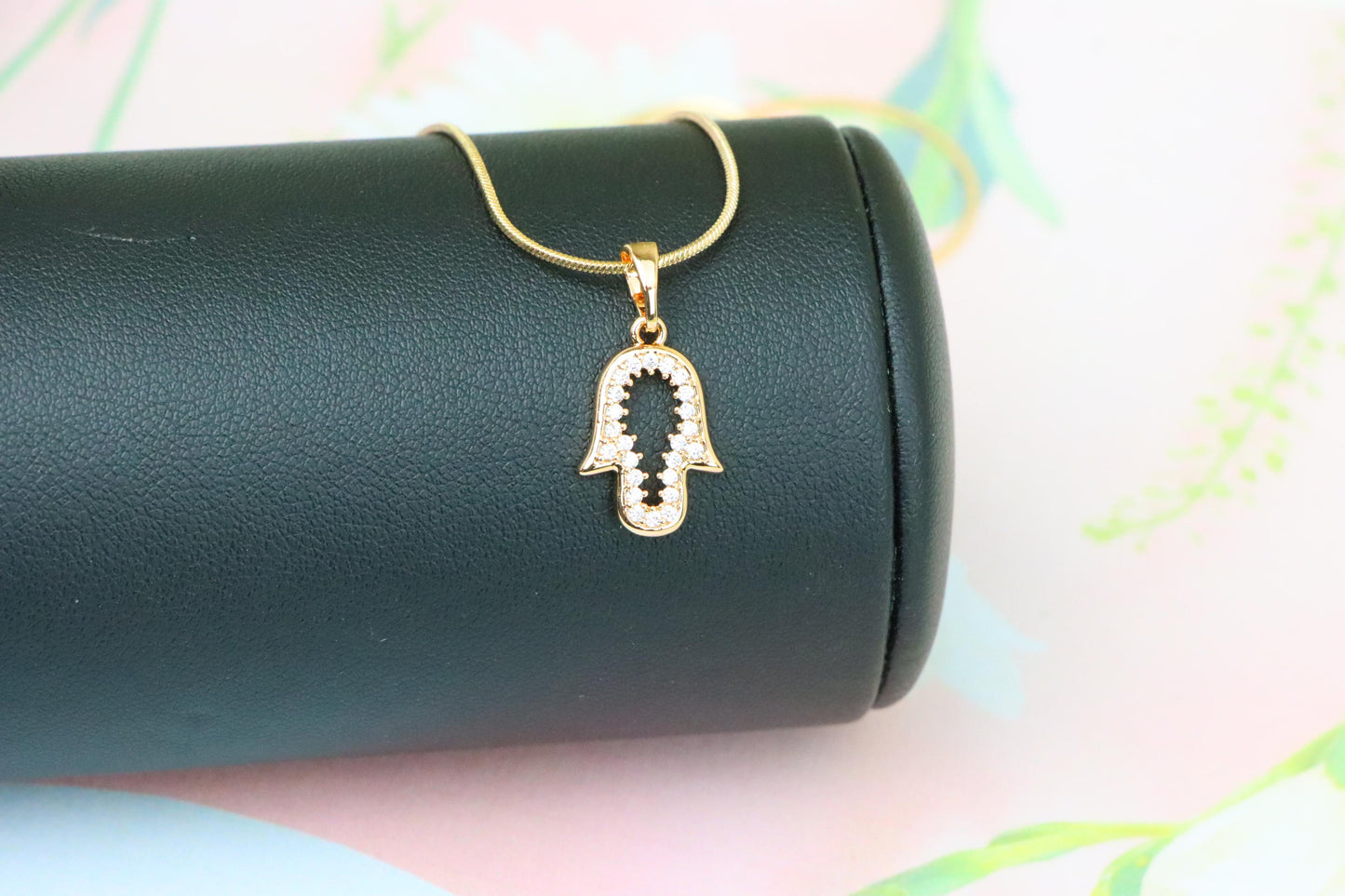 Rose Gold Hamsa Pendant with Crystals – Symbol of Protection & Luck, XPPT1220 (2122-6)