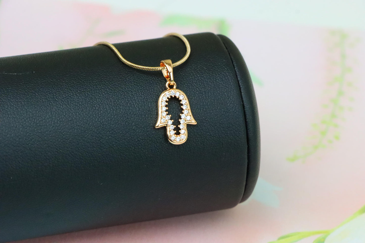 Rose Gold Hamsa Pendant with Crystals – Symbol of Protection & Luck, XPPT1220 (2122-6)