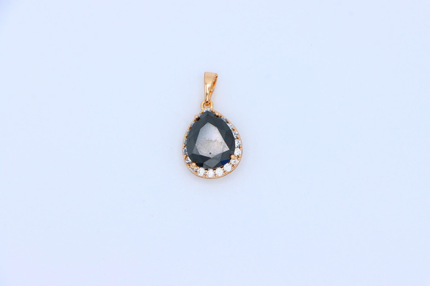 Teardrop Black Pendant with White Crystal Border in Rose Gold Finish, XPPT1614 (2148-6)