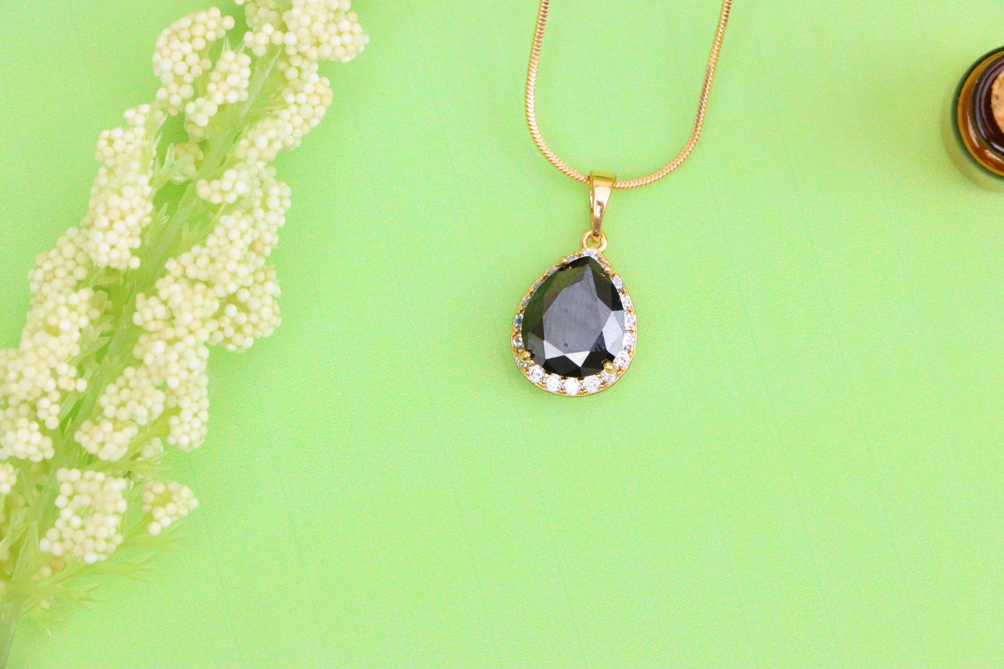 Teardrop Black Pendant with White Crystal Border in Rose Gold Finish, XPPT1614 (2148-6)
