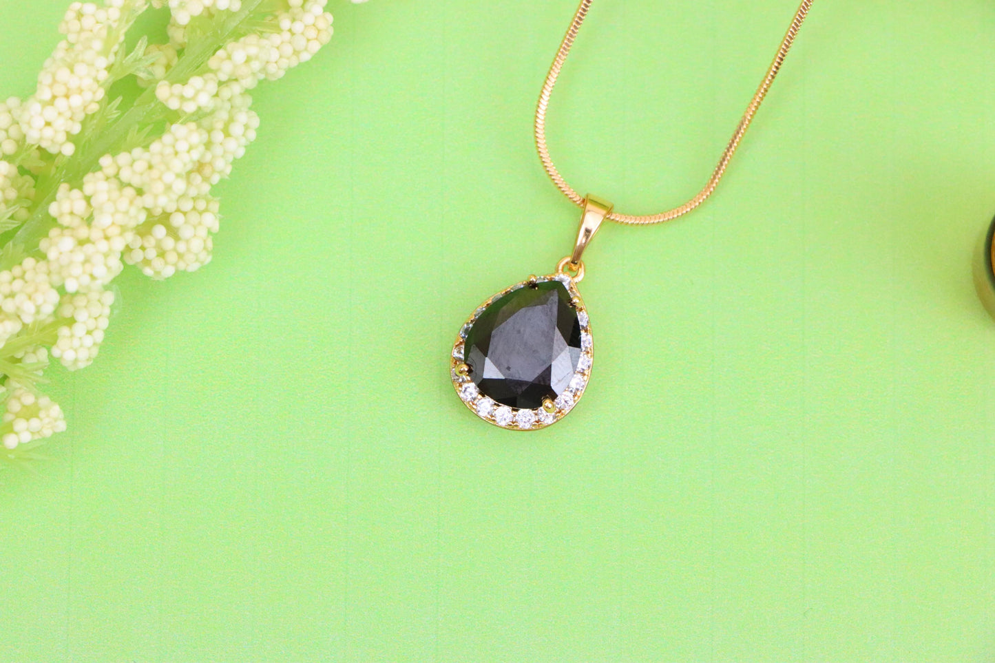 Teardrop Black Pendant with White Crystal Border in Rose Gold Finish, XPPT1614 (2148-6)