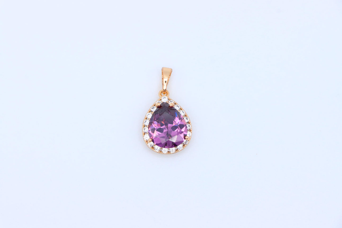 Teardrop Purple Pendant with Crystal Halo in Elegant Rose Gold Finish, XPPT1615 (2148-6)