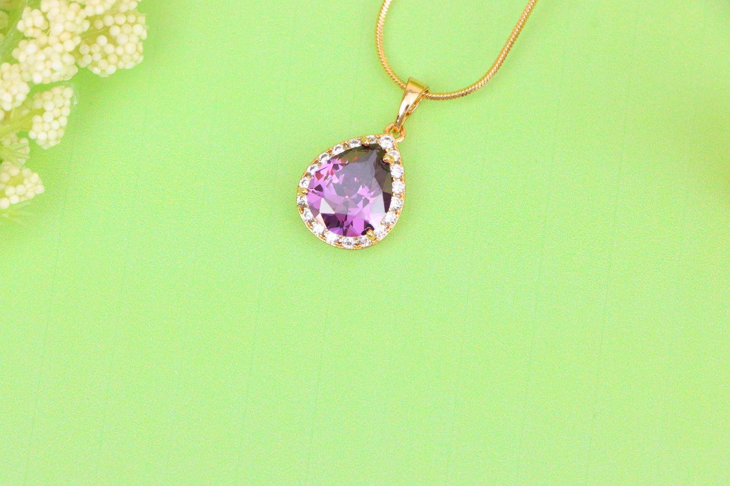 Teardrop Purple Pendant with Crystal Halo in Elegant Rose Gold Finish, XPPT1615 (2148-6)