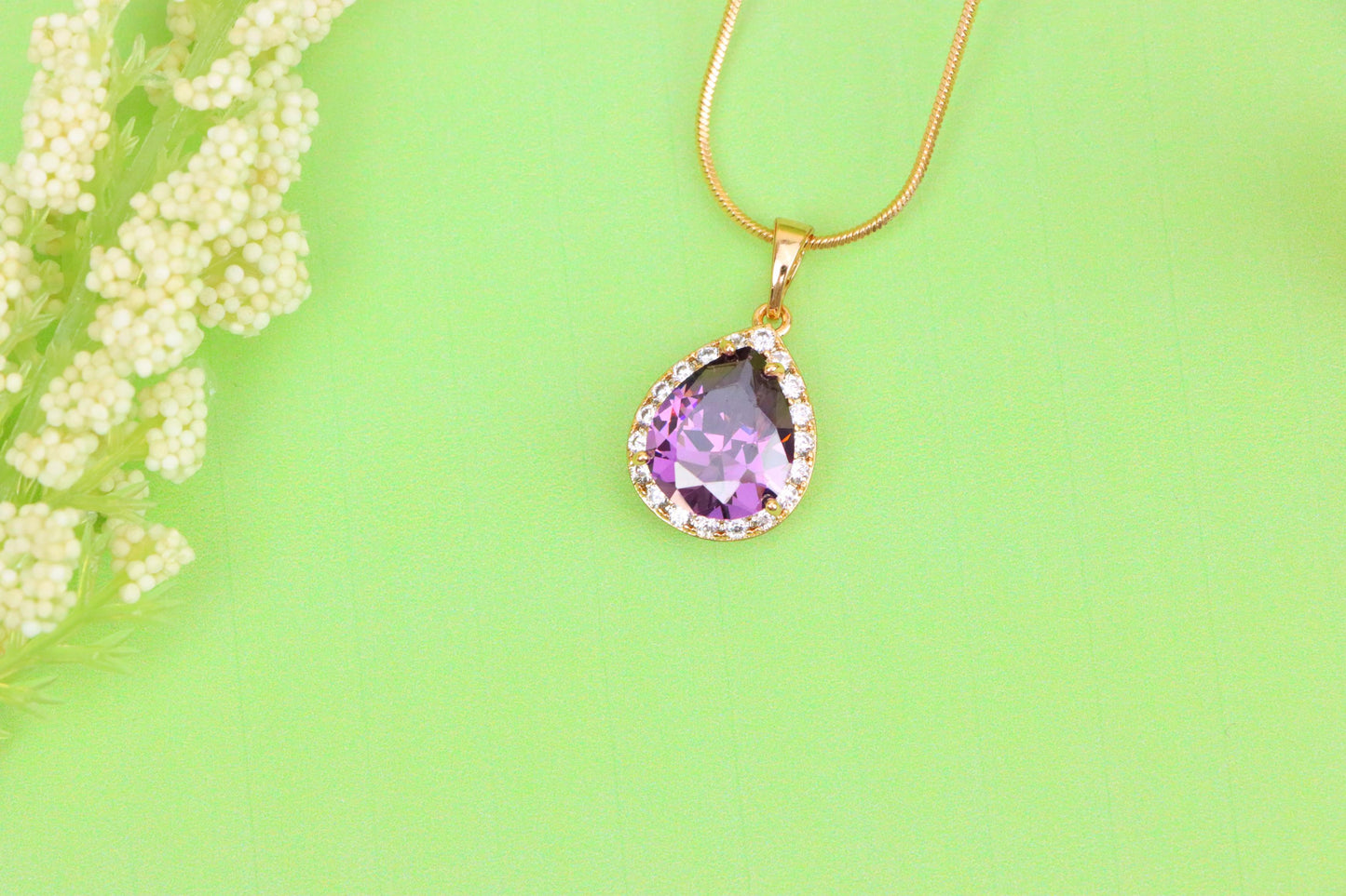 Teardrop Purple Pendant with Crystal Halo in Elegant Rose Gold Finish, XPPT1615 (2148-6)
