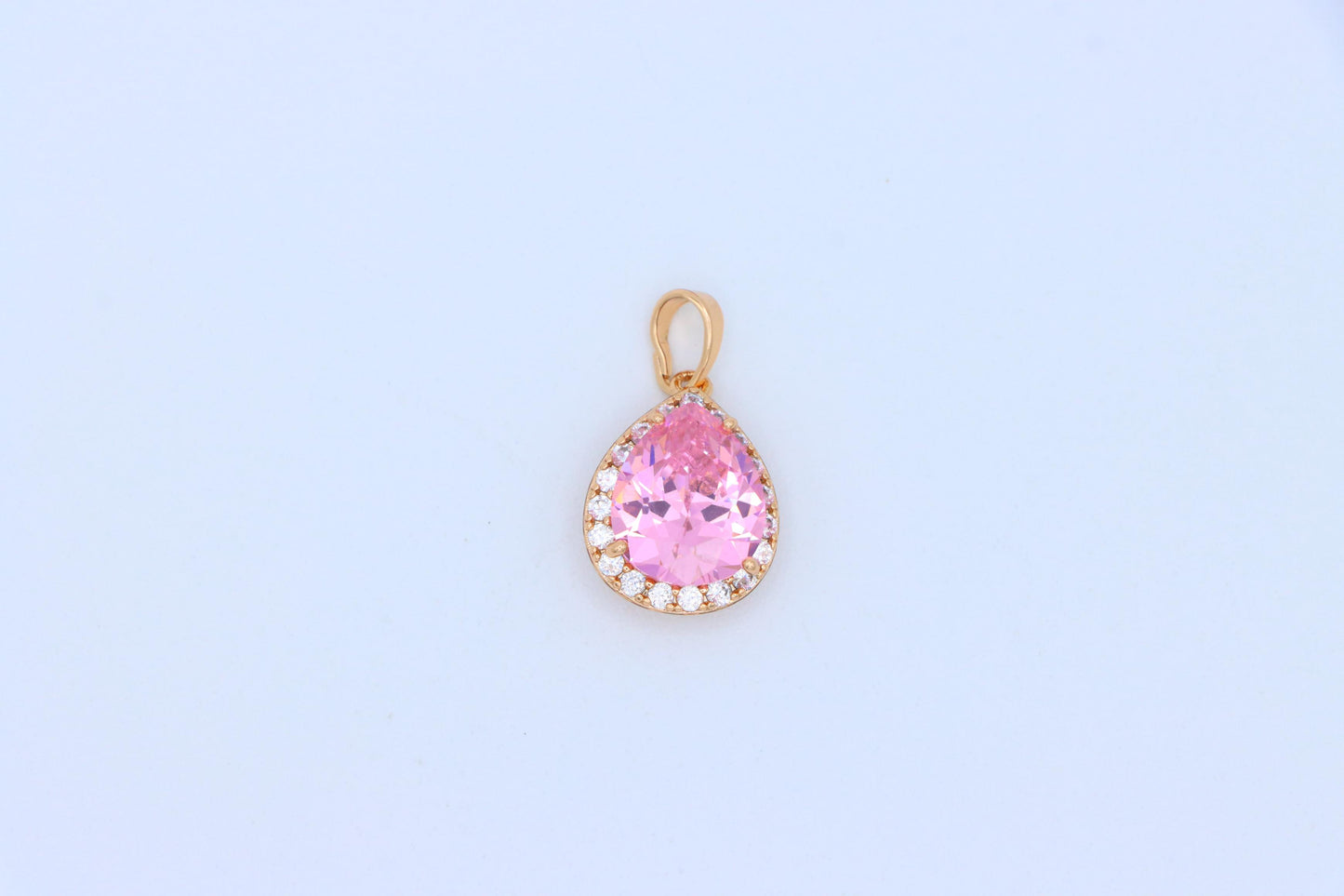 Teardrop Pink Pendant with White Crystal Halo in Rose Gold Setting, XPPT1616 (2148-6)