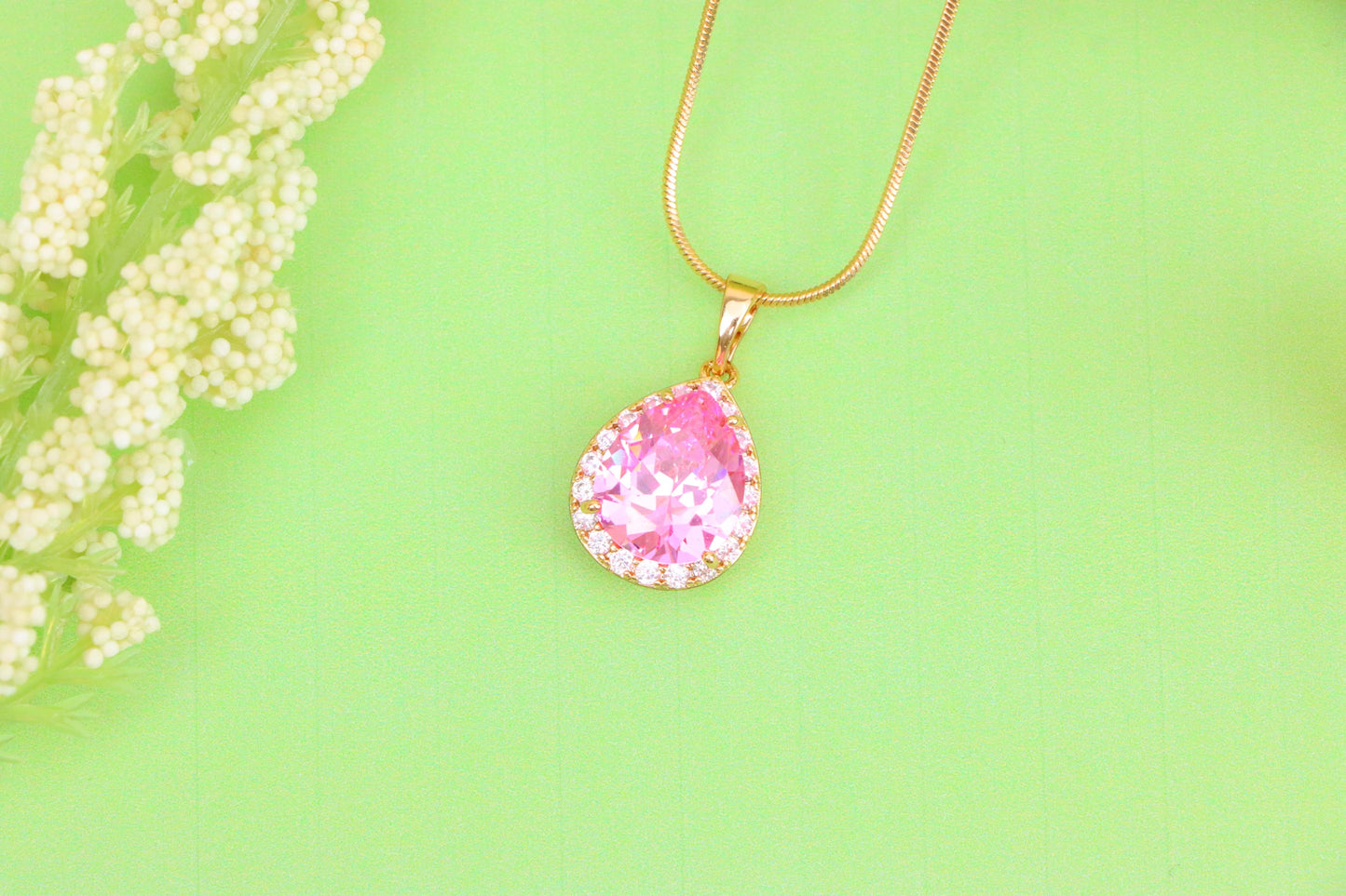 Teardrop Pink Pendant with White Crystal Halo in Rose Gold Setting, XPPT1616 (2148-6)
