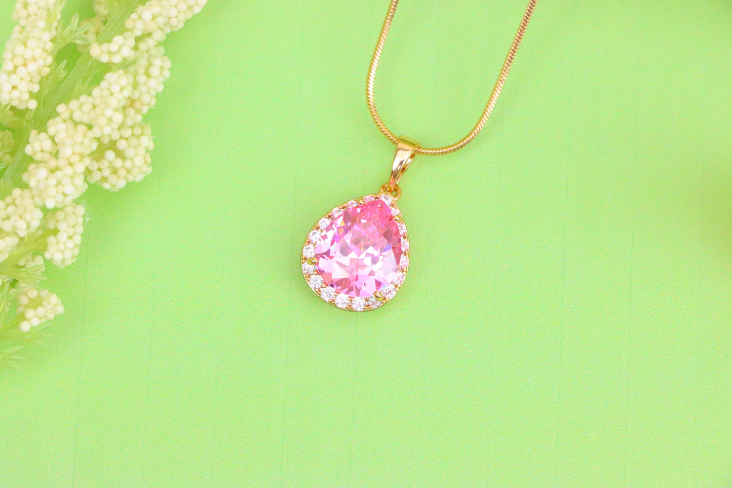 Teardrop Pink Pendant with White Crystal Halo in Rose Gold Setting, XPPT1616 (2148-6)