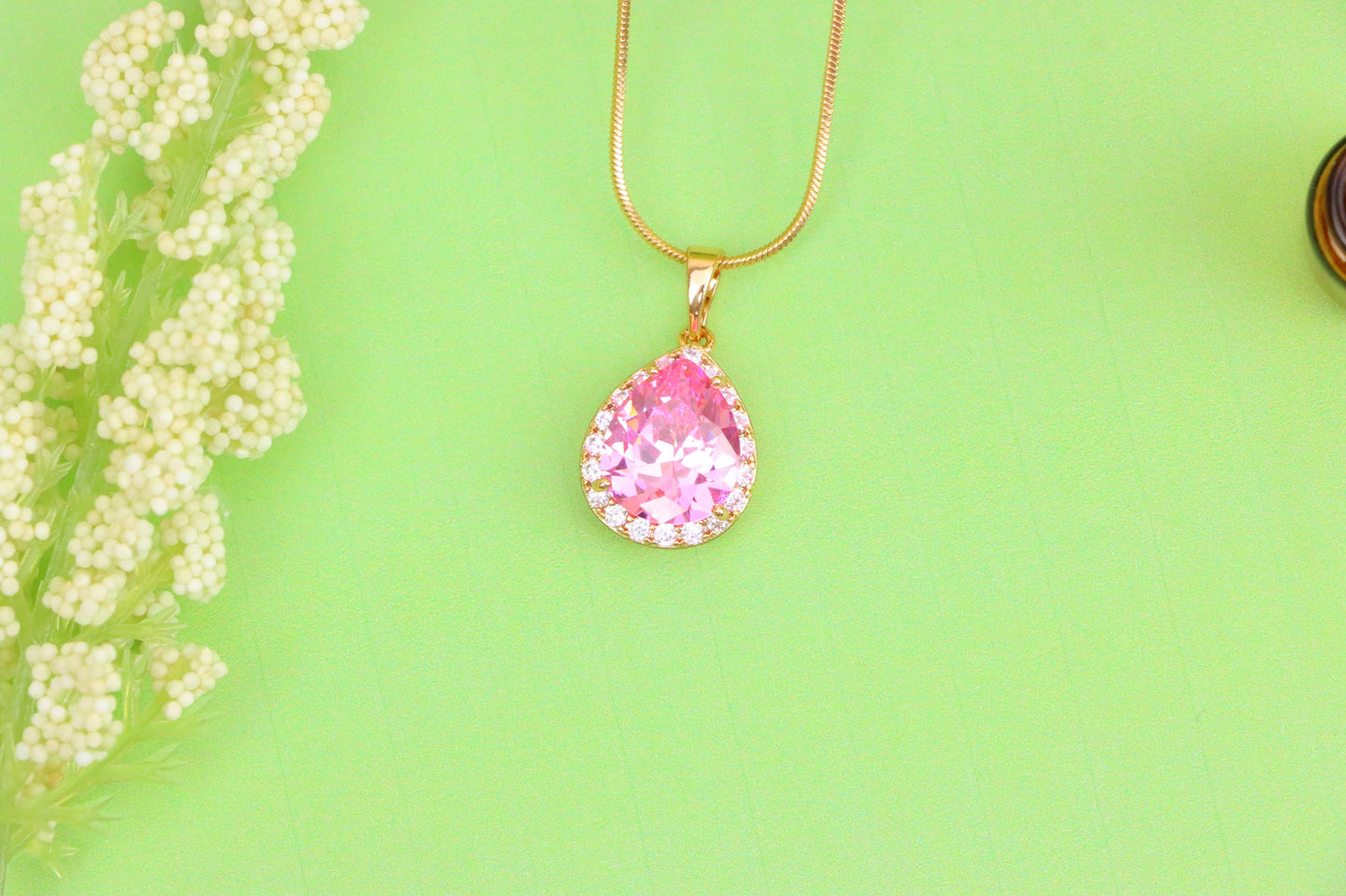 Teardrop Pink Pendant with White Crystal Halo in Rose Gold Setting, XPPT1616 (2148-6)