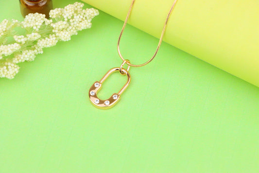 Rose Gold Modern U-Shaped Pendant with Sparkling Stone Inlay, XPPT1223 (2122-9)