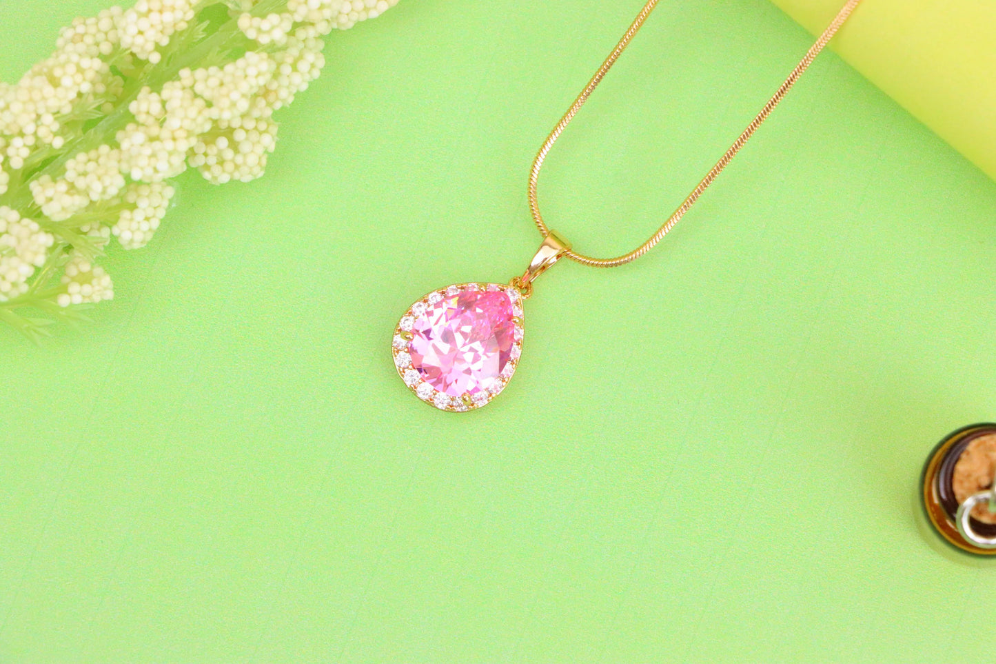 Teardrop Pink Pendant with White Crystal Halo in Rose Gold Setting, XPPT1616 (2148-6)