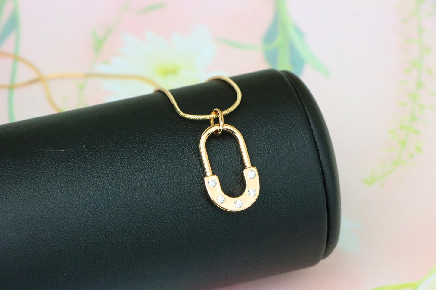 Rose Gold Modern U-Shaped Pendant with Sparkling Stone Inlay, XPPT1223 (2122-9)