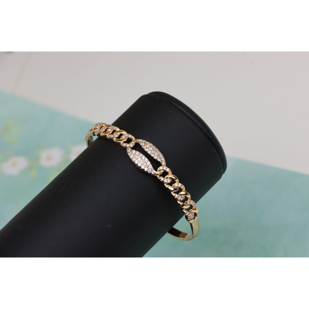 Rose Gold Chain Link Bangle Bracelet with Sparkling Center Accent, XPBL0501 (2051-1)