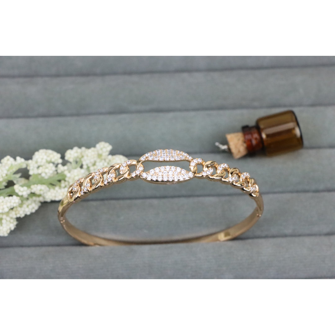 Rose Gold Chain Link Bangle Bracelet with Sparkling Center Accent, XPBL0501 (2051-1)