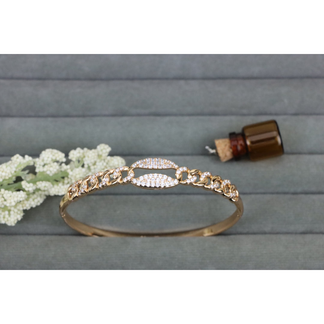 Rose Gold Chain Link Bangle Bracelet with Sparkling Center Accent, XPBL0501 (2051-1)