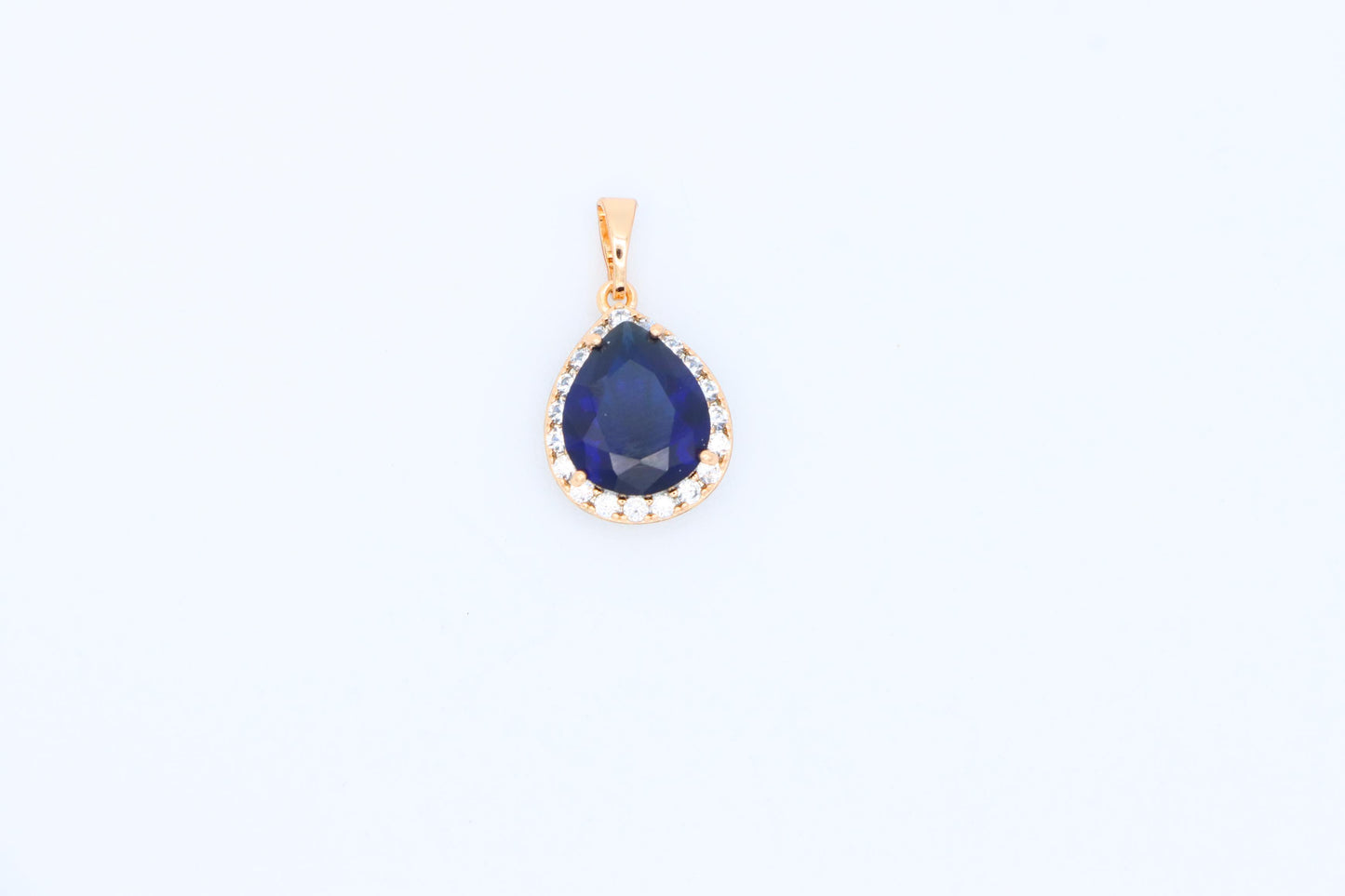 Teardrop Deep Blue Pendant with Crystal Halo in Rose Gold Finish, XPPT1617 (2148-6)