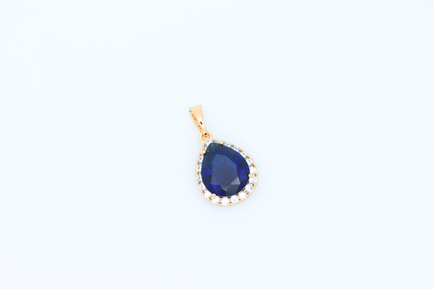 Teardrop Deep Blue Pendant with Crystal Halo in Rose Gold Finish, XPPT1617 (2148-6)