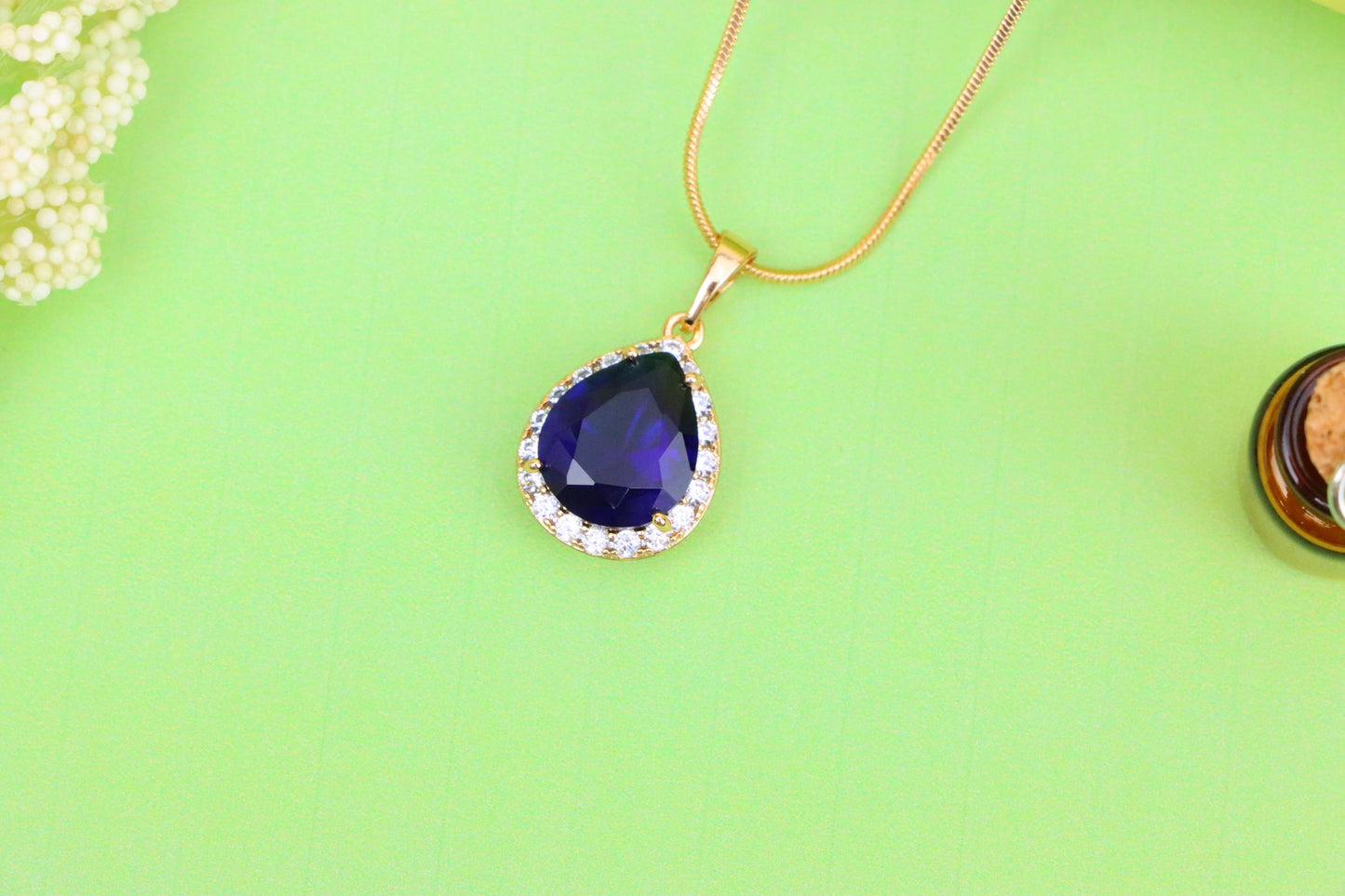 Teardrop Deep Blue Pendant with Crystal Halo in Rose Gold Finish, XPPT1617 (2148-6)