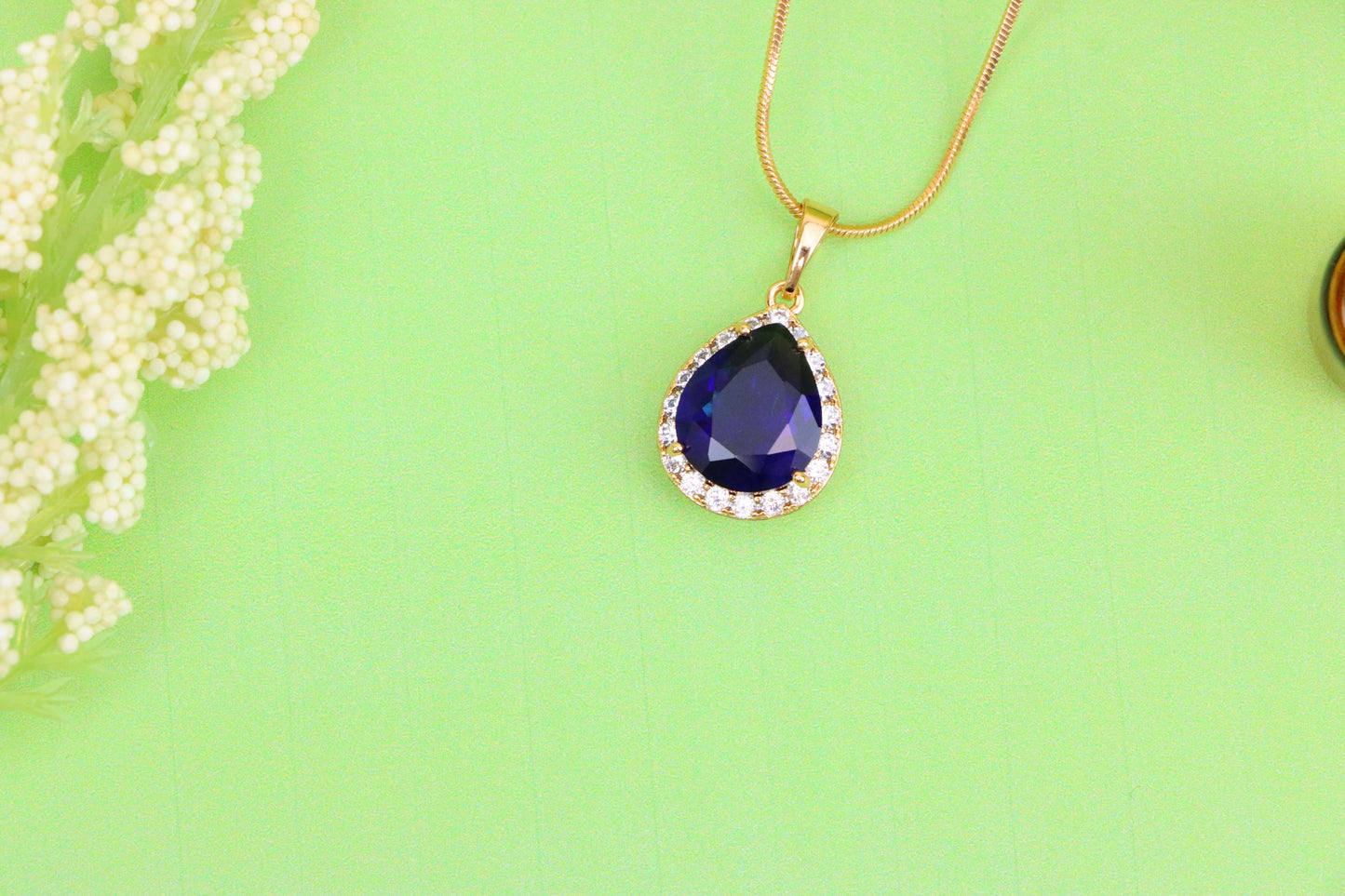 Teardrop Deep Blue Pendant with Crystal Halo in Rose Gold Finish, XPPT1617 (2148-6)
