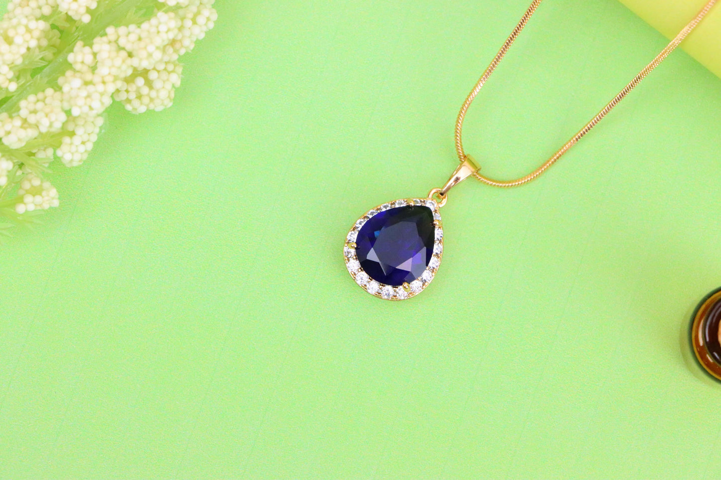 Teardrop Deep Blue Pendant with Crystal Halo in Rose Gold Finish, XPPT1617 (2148-6)