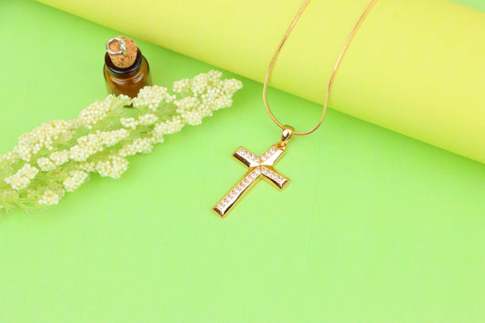 Rose Gold Cross Pendant with Crystals in Polished Elegant Finish, XPPT1224 (2122-10)