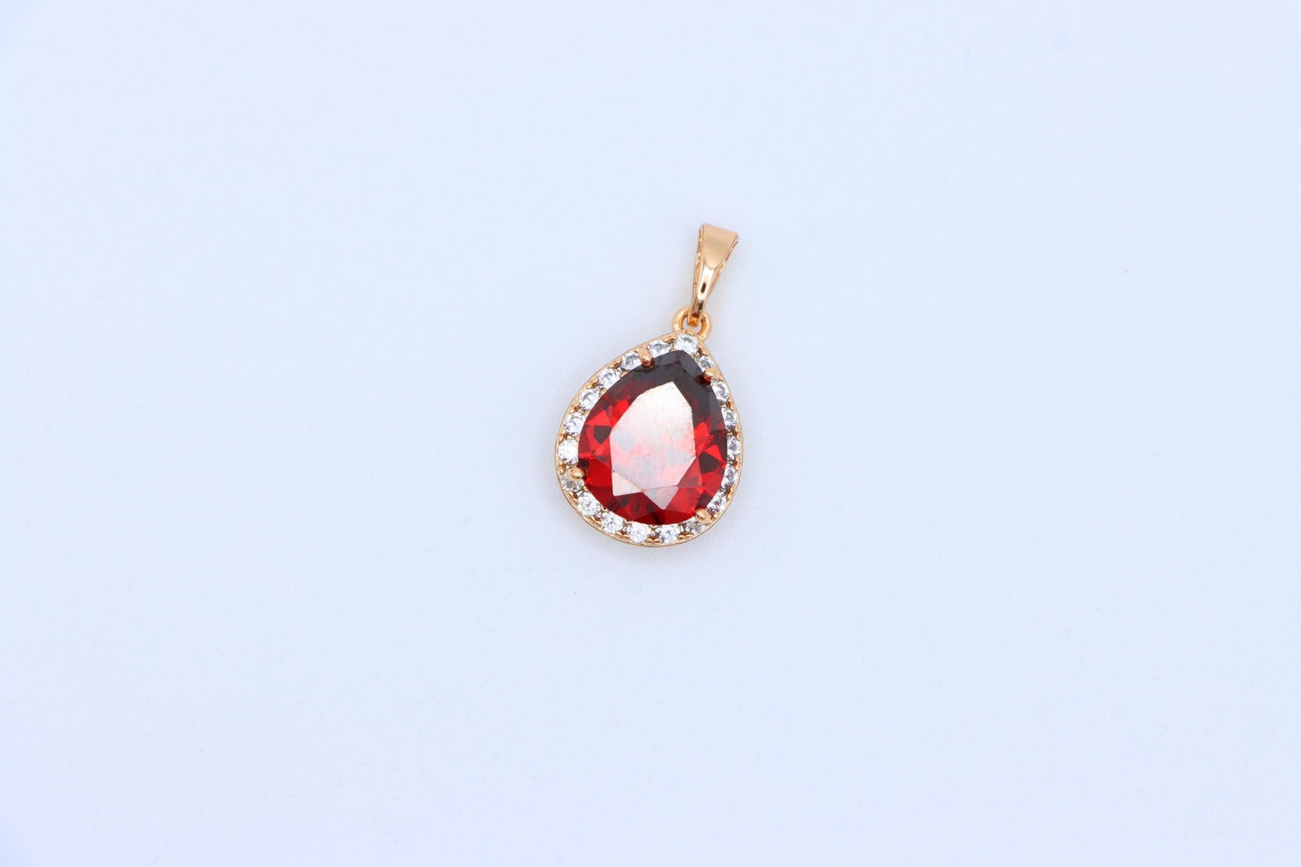Teardrop Red Pendant with Crystal Border in Elegant Rose Gold Setting, XPPT1618 (2148-6)