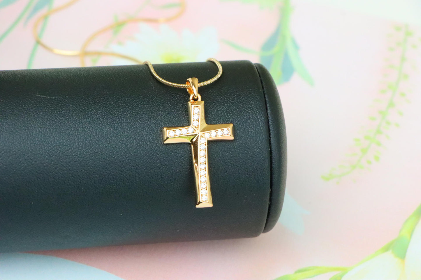 Rose Gold Cross Pendant with Crystals in Polished Elegant Finish, XPPT1224 (2122-10)