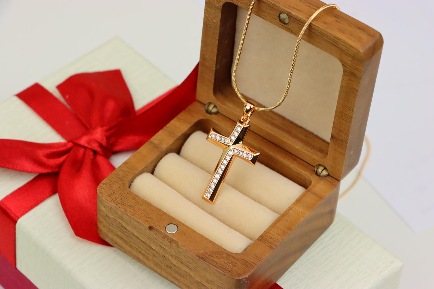 Rose Gold Cross Pendant with Crystals in Polished Elegant Finish, XPPT1224 (2122-10)