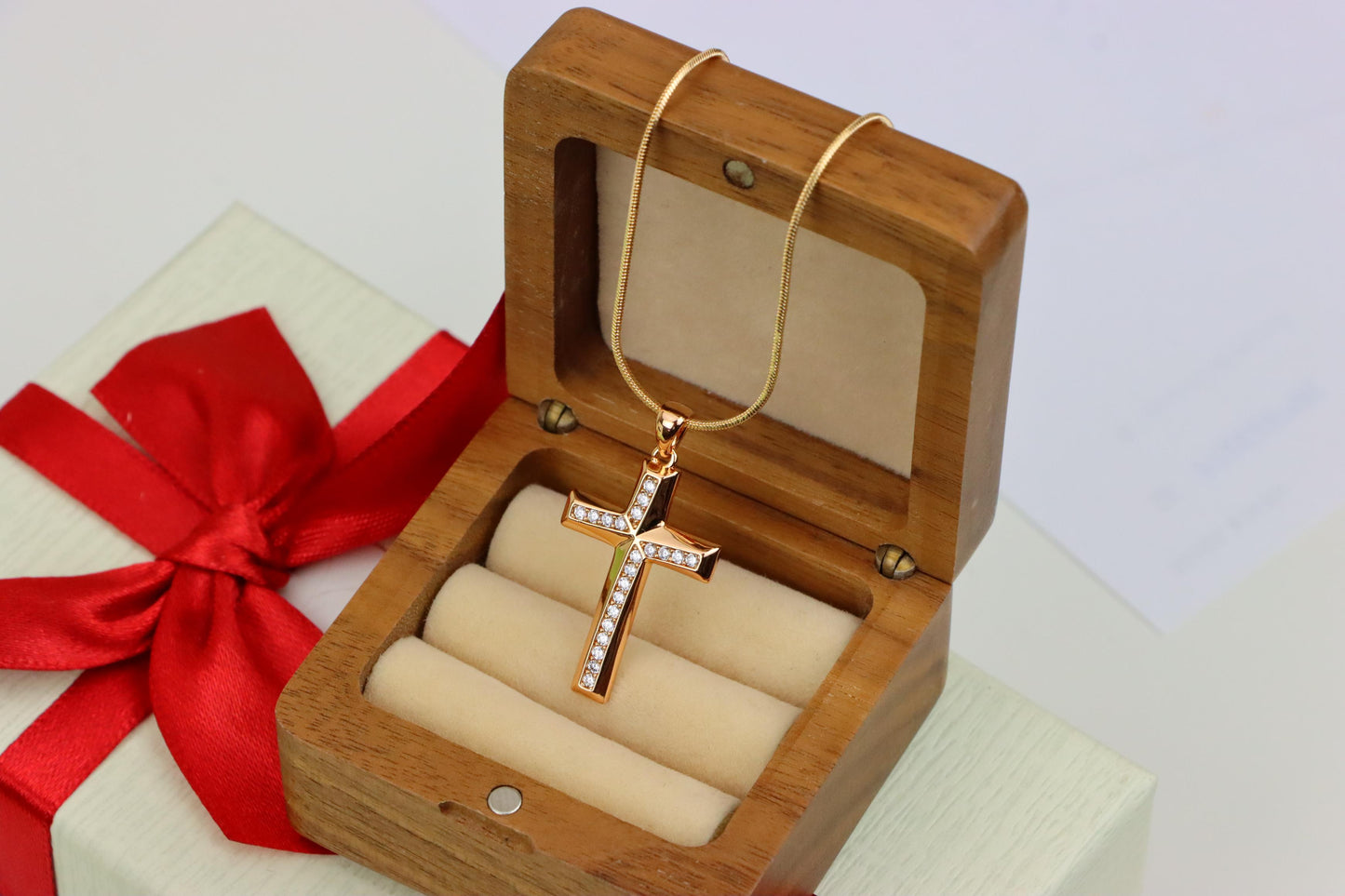 Rose Gold Cross Pendant with Crystals in Polished Elegant Finish, XPPT1224 (2122-10)