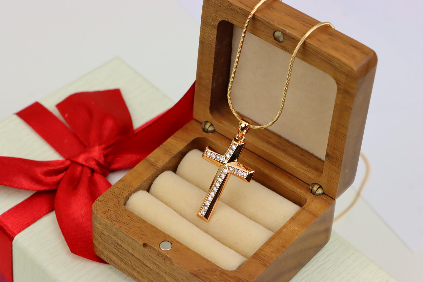 Rose Gold Cross Pendant with Crystals in Polished Elegant Finish, XPPT1224 (2122-10)