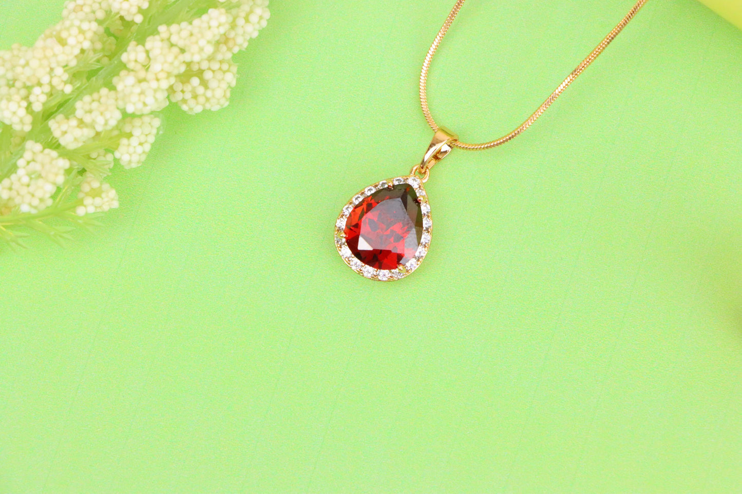 Teardrop Red Pendant with Crystal Border in Elegant Rose Gold Setting, XPPT1618 (2148-6)