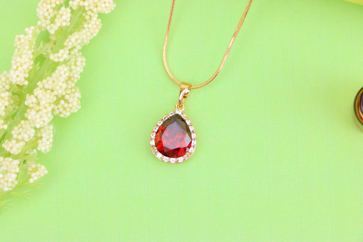Teardrop Red Pendant with Crystal Border in Elegant Rose Gold Setting, XPPT1618 (2148-6)
