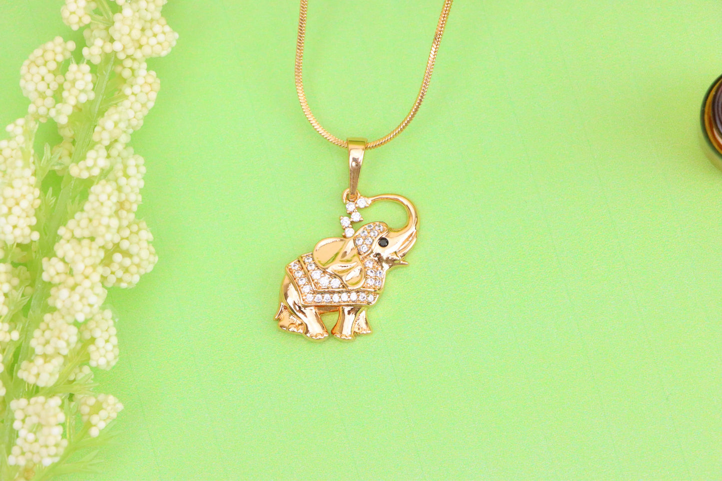 Rose Gold Elephant Pendant with Crystal Accents and Raised Trunk Detail, XPPT1619 (2148-7)