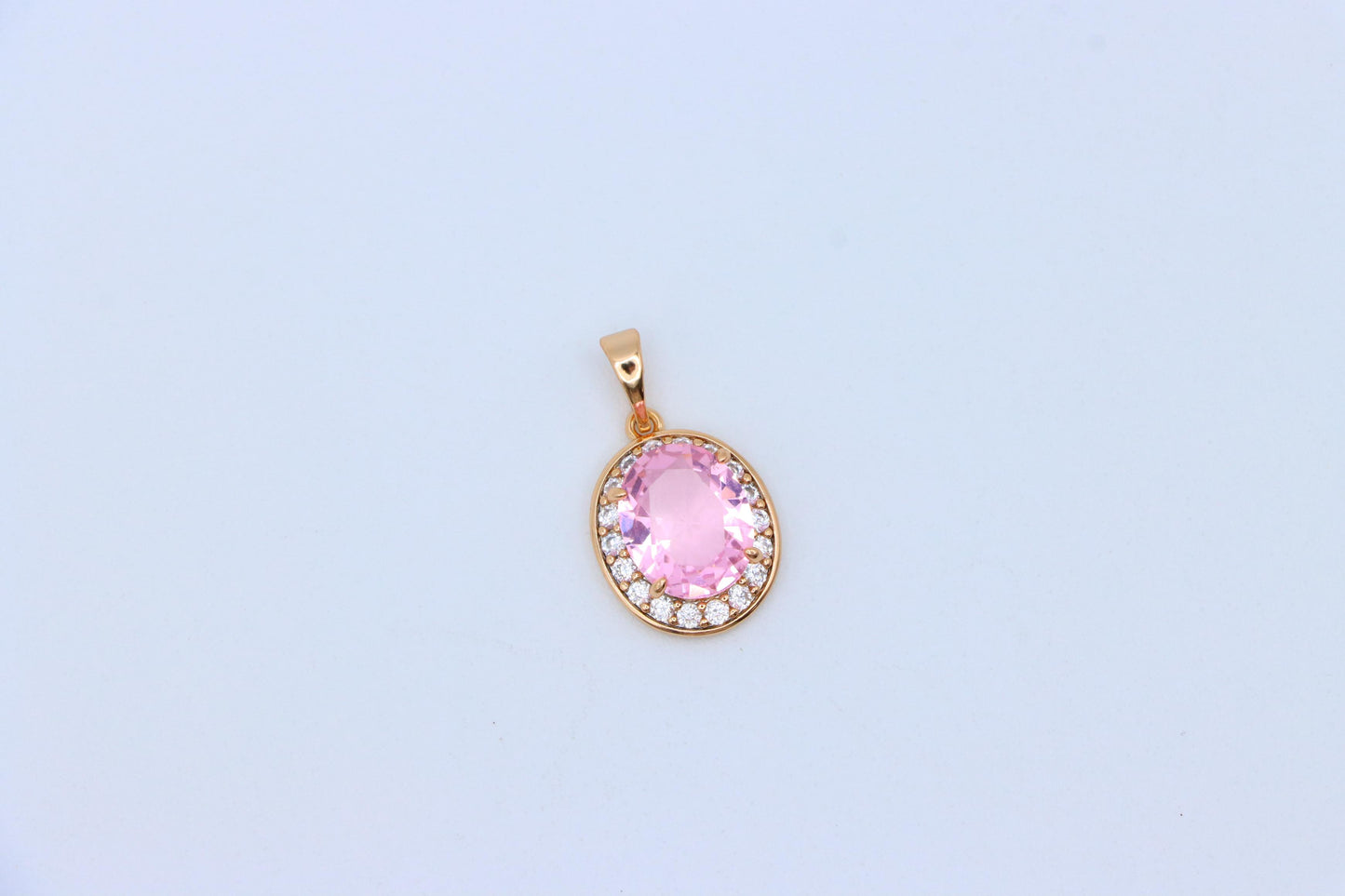 Oval Pink Pendant with Crystal Accents in Rose Gold-Plated Setting, XPPT1620 (2148-8)