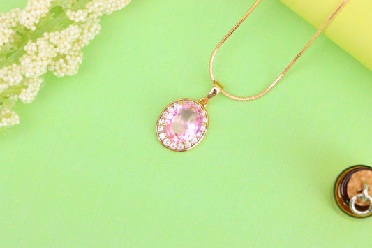 Oval Pink Pendant with Crystal Accents in Rose Gold-Plated Setting, XPPT1620 (2148-8)