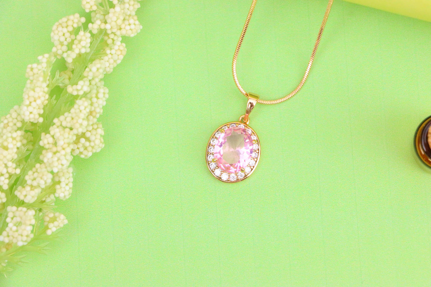 Oval Pink Pendant with Crystal Accents in Rose Gold-Plated Setting, XPPT1620 (2148-8)