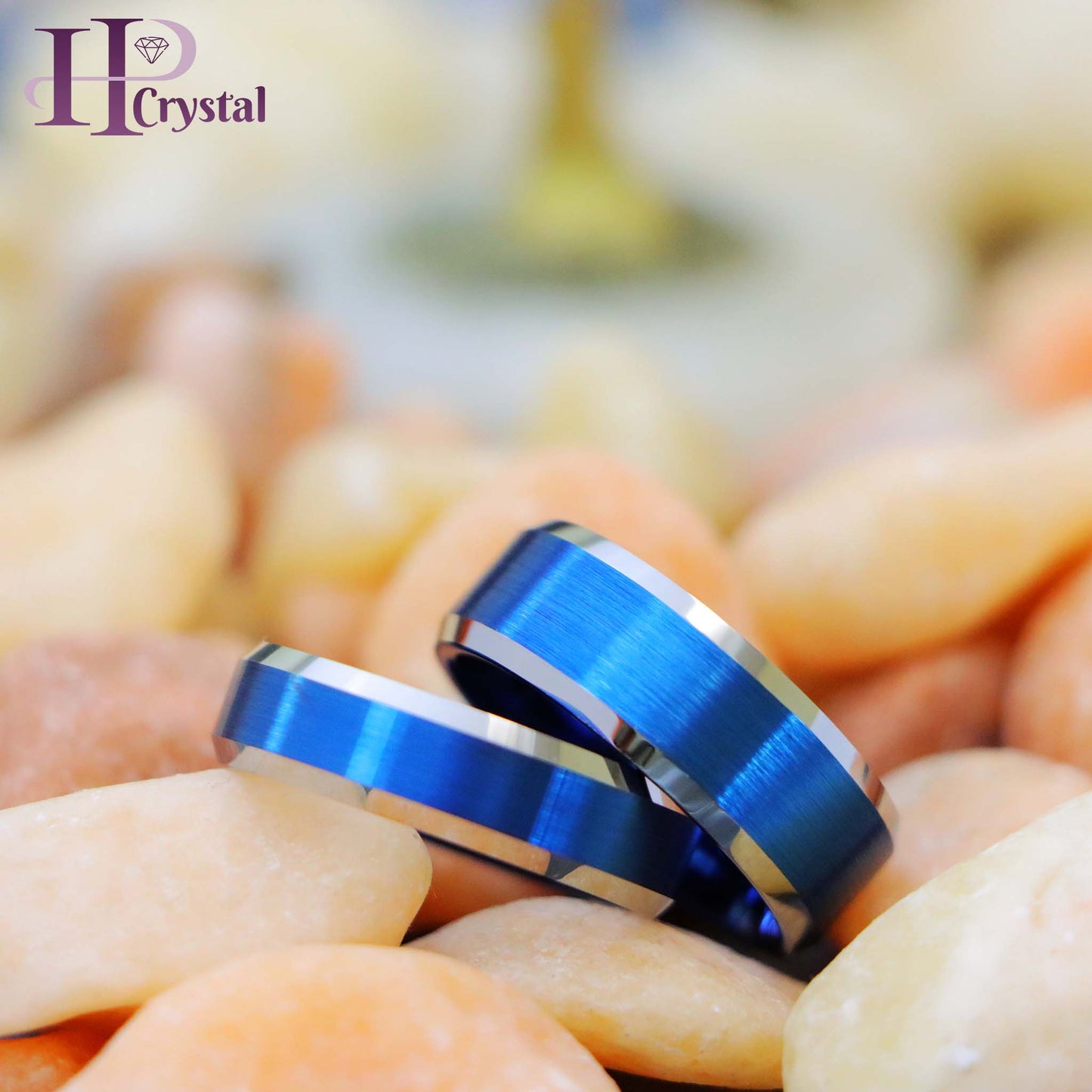 Blue IP Brushed Center High Polish Beveled Edge Tungsten Ring