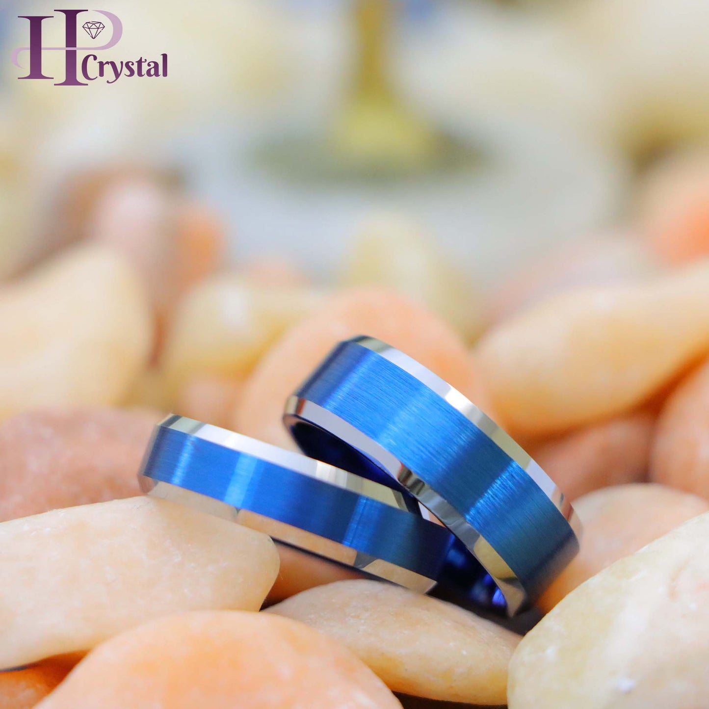 Blue IP Brushed Center High Polish Beveled Edge Tungsten Ring