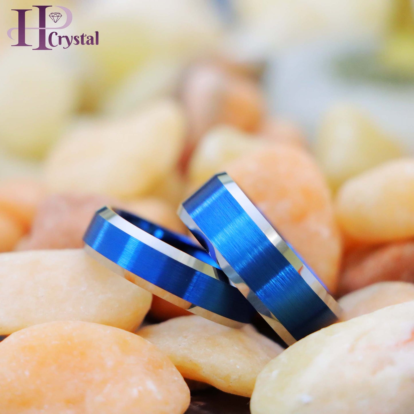 Blue IP Brushed Center High Polish Beveled Edge Tungsten Ring
