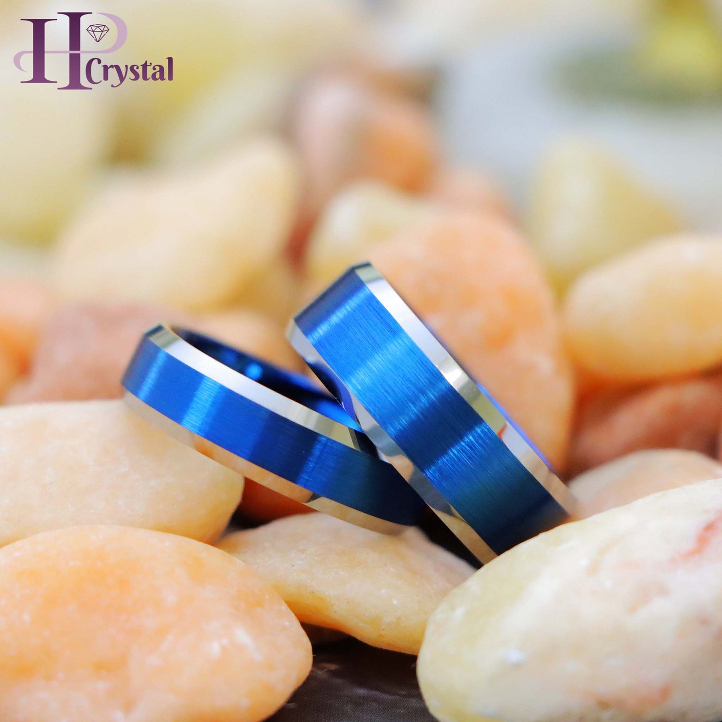 Blue IP Brushed Center High Polish Beveled Edge Tungsten Ring