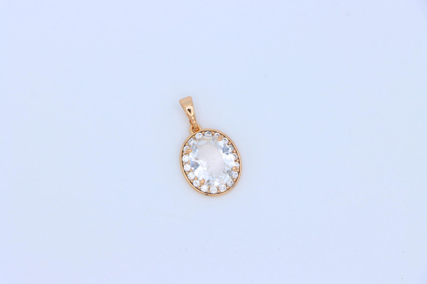 Oval White Pendant with Crystal Halo in Elegant Rose Gold Plating, XPPT1621 (2148-8)