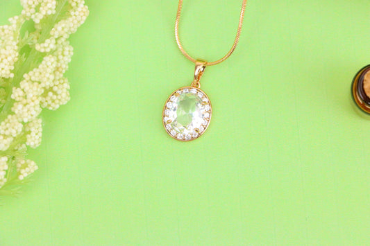 Oval White Pendant with Crystal Halo in Elegant Rose Gold Plating, XPPT1621 (2148-8)