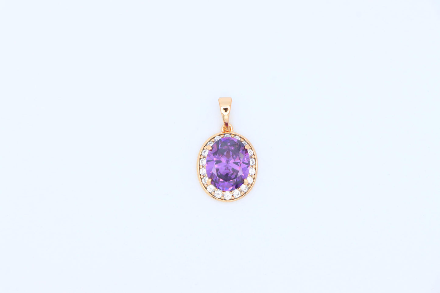 Oval Purple Pendant with White Crystal Halo in Rose Gold Setting, XPPT1622 (2148-8)