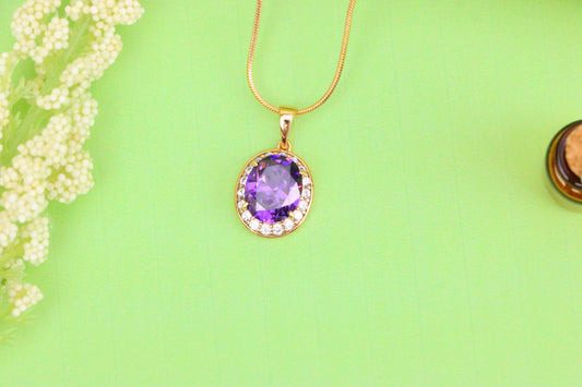 Oval Purple Pendant with White Crystal Halo in Rose Gold Setting, XPPT1622 (2148-8)