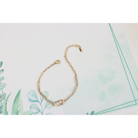 Elegant Rose Gold Bracelet with Sparkling Center Oval Charm, XPBL0913 (2092-2)
