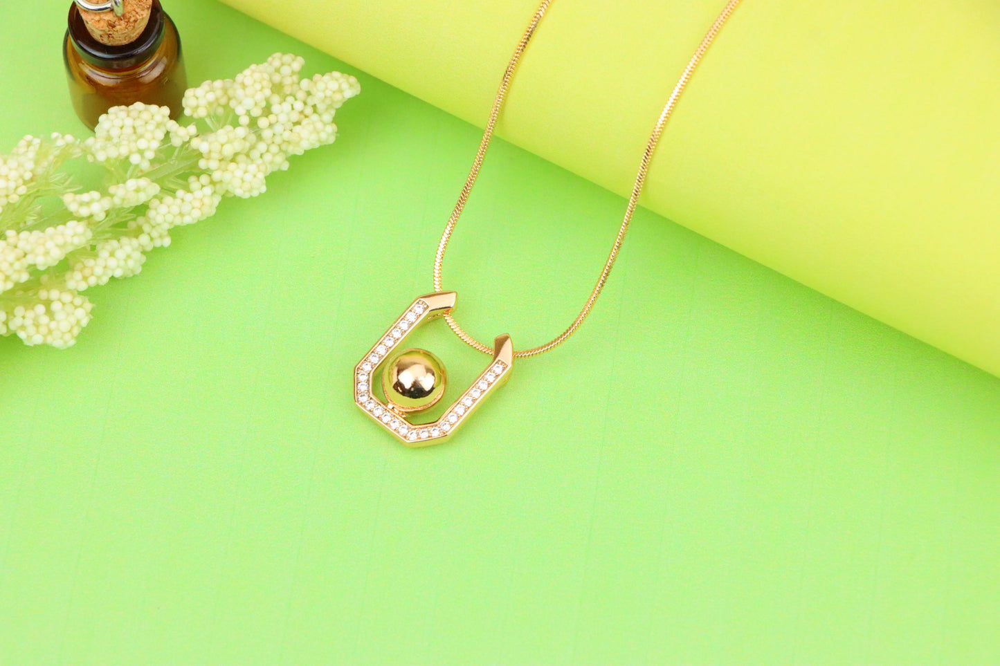 Contemporary Rose Gold Pendant with Ball Accent and CZ Detailing, XPPT1229 (2123-5)