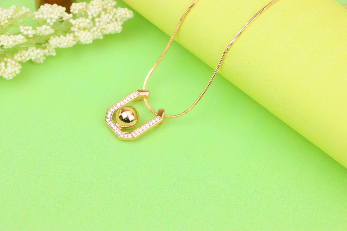 Contemporary Rose Gold Pendant with Ball Accent and CZ Detailing, XPPT1229 (2123-5)