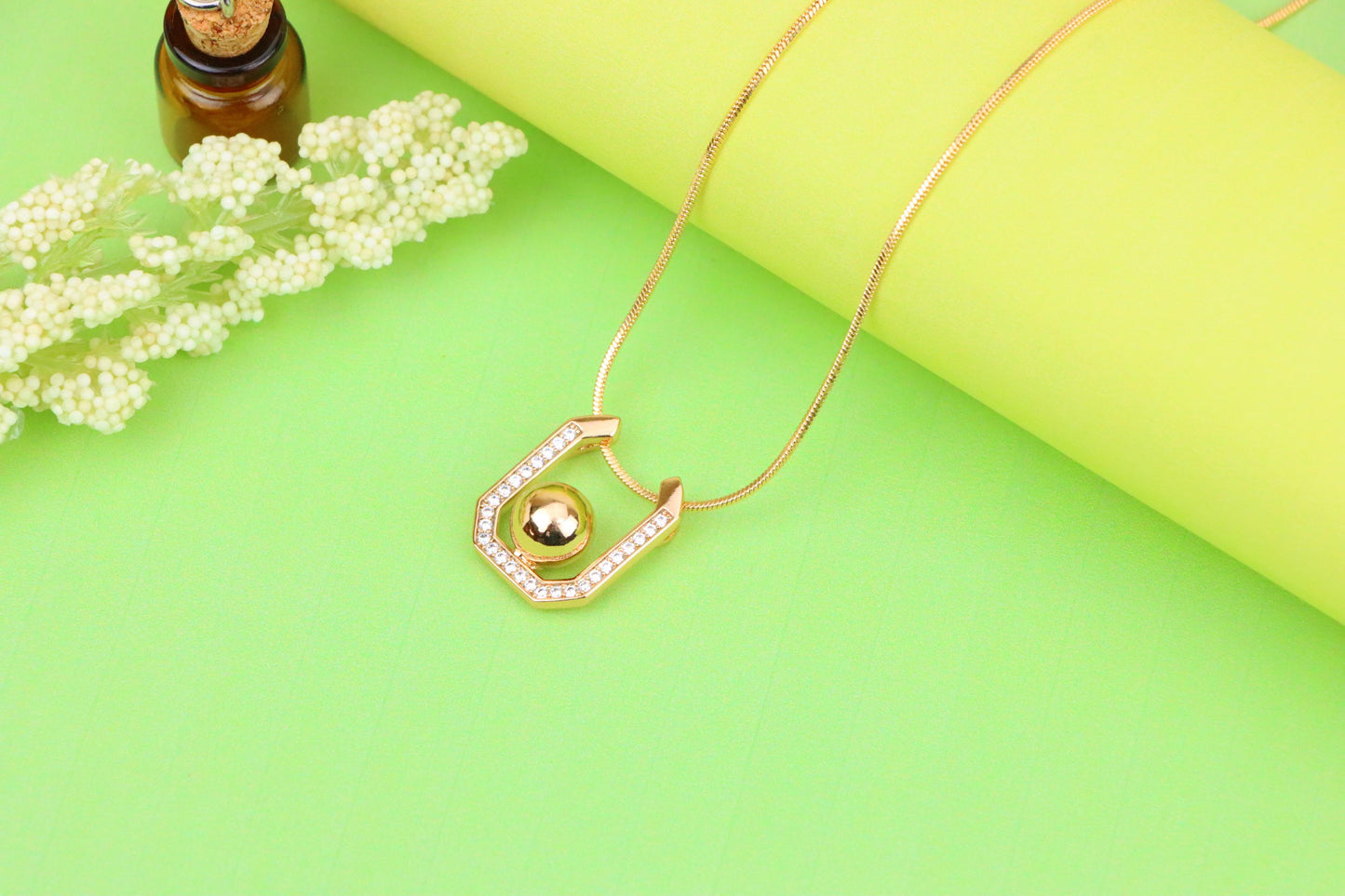 Contemporary Rose Gold Pendant with Ball Accent and CZ Detailing, XPPT1229 (2123-5)
