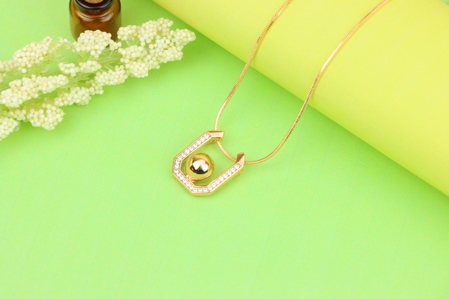 Contemporary Rose Gold Pendant with Ball Accent and CZ Detailing, XPPT1229 (2123-5)